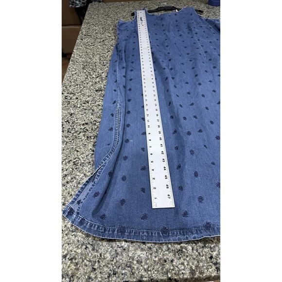 Charter Club Dress Womens 16W Sleeveless Denim Embroidered Floral Midi Pockets - Picture 4 of 5